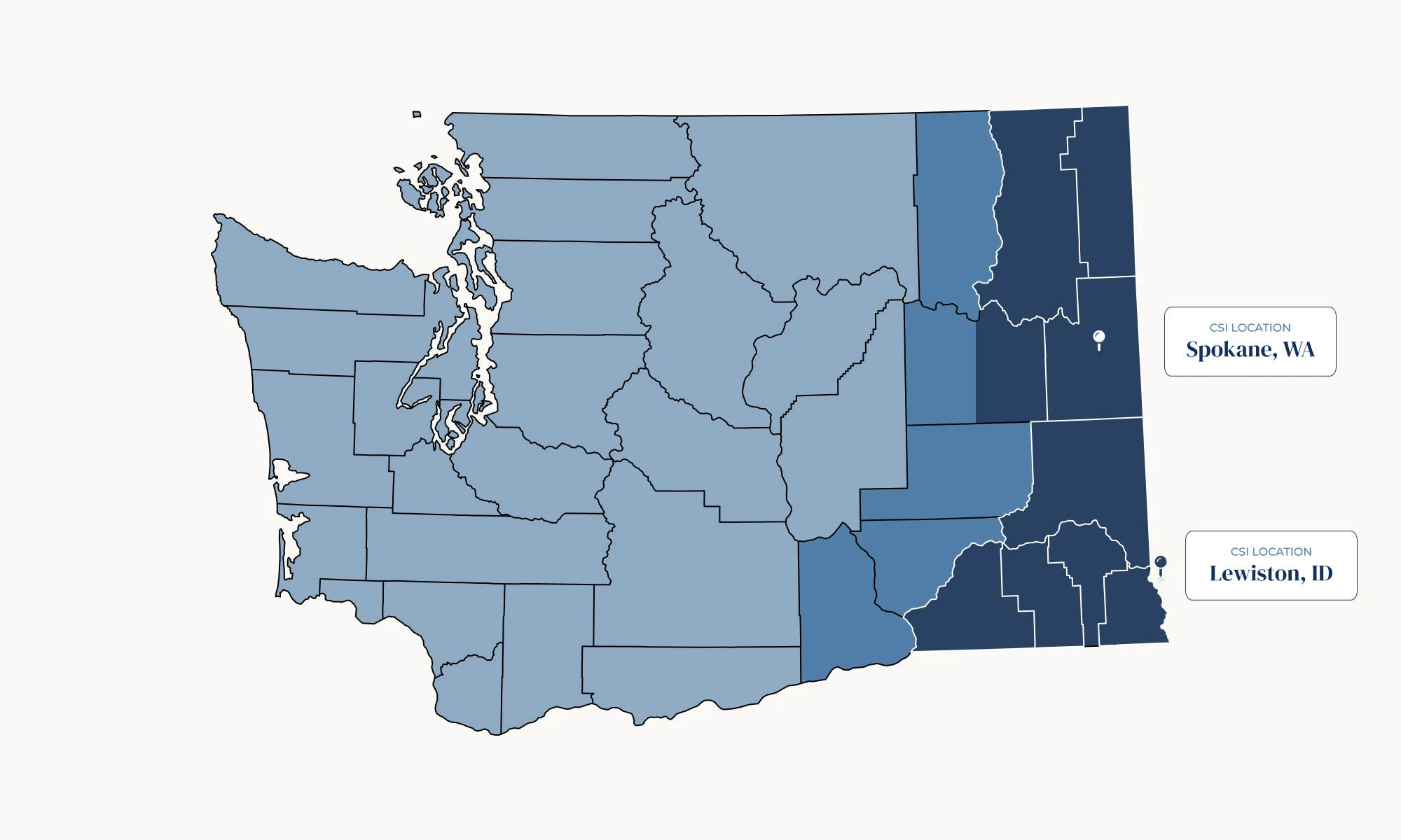 Map showing CSI delivery coverage in Washington